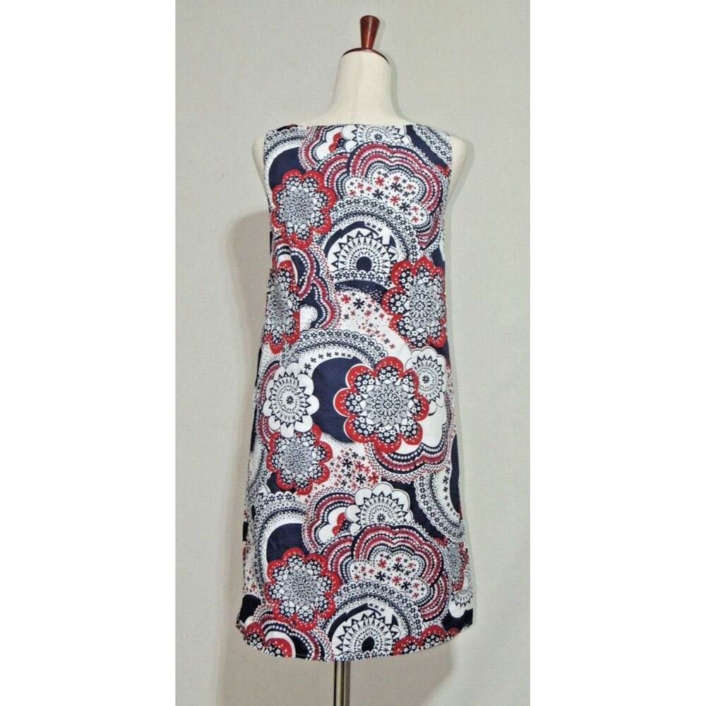 Ann Taylor Loft Shift Dress Wmns 6 Red Blue Paisley Floral Medallion Boho Summer - Picture 2 of 6